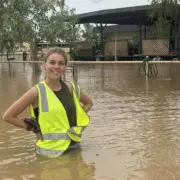 Flovac operator Jacinta Byrne at the Thargomindah vacuum sewer system during record floods