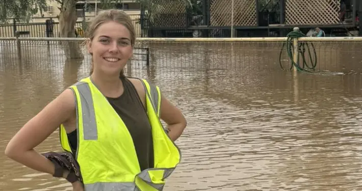 Flovac operator Jacinta Byrne at the Thargomindah vacuum sewer system during record floods