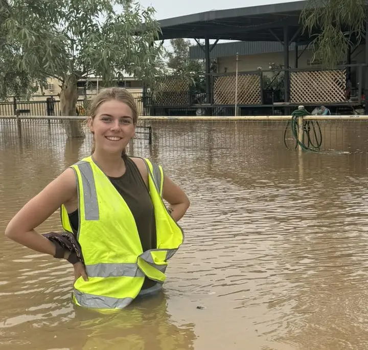 Flovac operator Jacinta Byrne at the Thargomindah vacuum sewer system during record floods